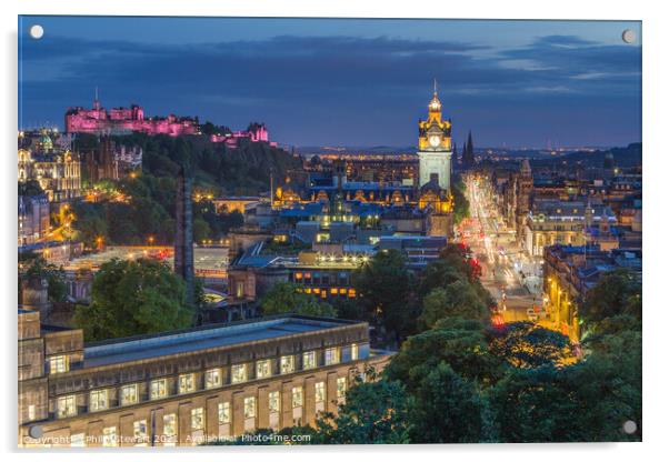 Edinburgh Skyline at Night Acrylic by Philip Stewart