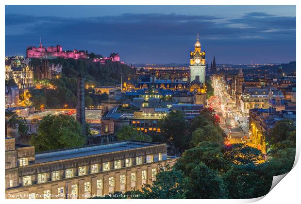 Edinburgh Skyline at Night Print by Philip Stewart