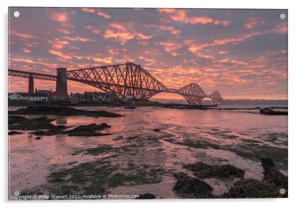 Forth Bridge Sunrise Acrylic by Philip Stewart