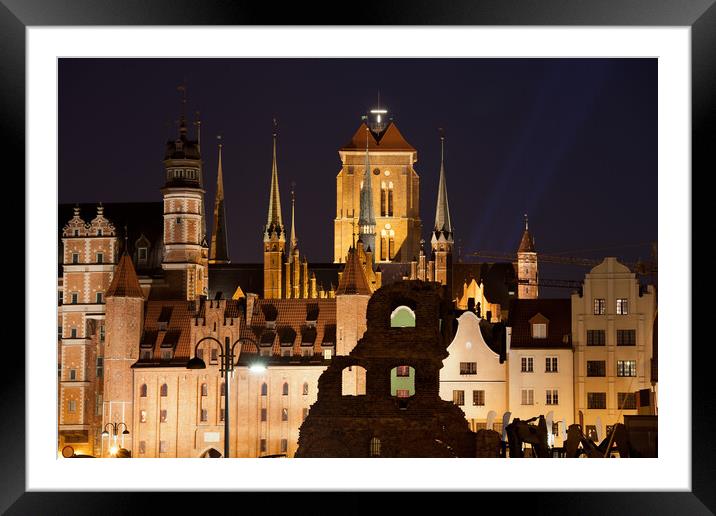 Gdansk Old Town Skyline by Night Framed Mounted Print by Artur Bogacki
