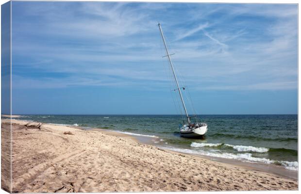 Lonely Sail Boat Moored At Baltic Sea Beach Canvas Print by Artur Bogacki