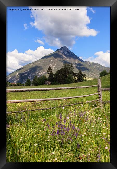 Summer Meadow and a Mountain Framed Print by Pearl Bucknall