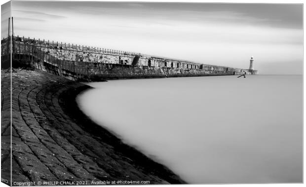 Tynemouth pier surreal black and white 130 Canvas Print by PHILIP CHALK