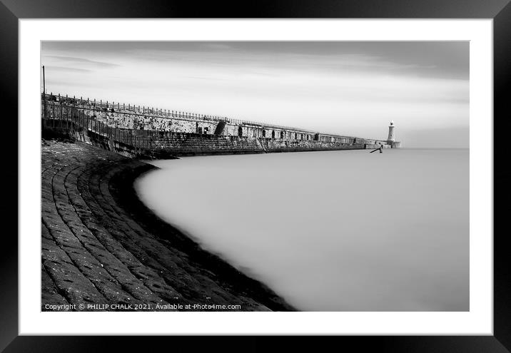 Tynemouth pier surreal black and white 130 Framed Mounted Print by PHILIP CHALK