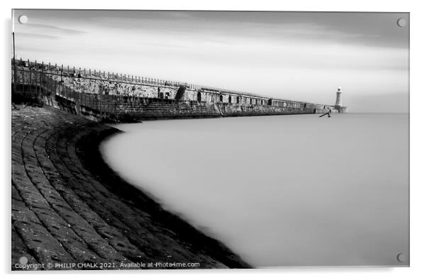 Tynemouth pier surreal black and white 130 Acrylic by PHILIP CHALK