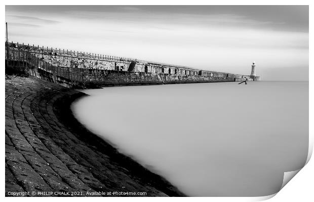 Tynemouth pier surreal black and white 130 Print by PHILIP CHALK