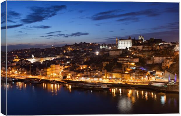 City of Porto Night Cityscape in Portugal Canvas Print by Artur Bogacki
