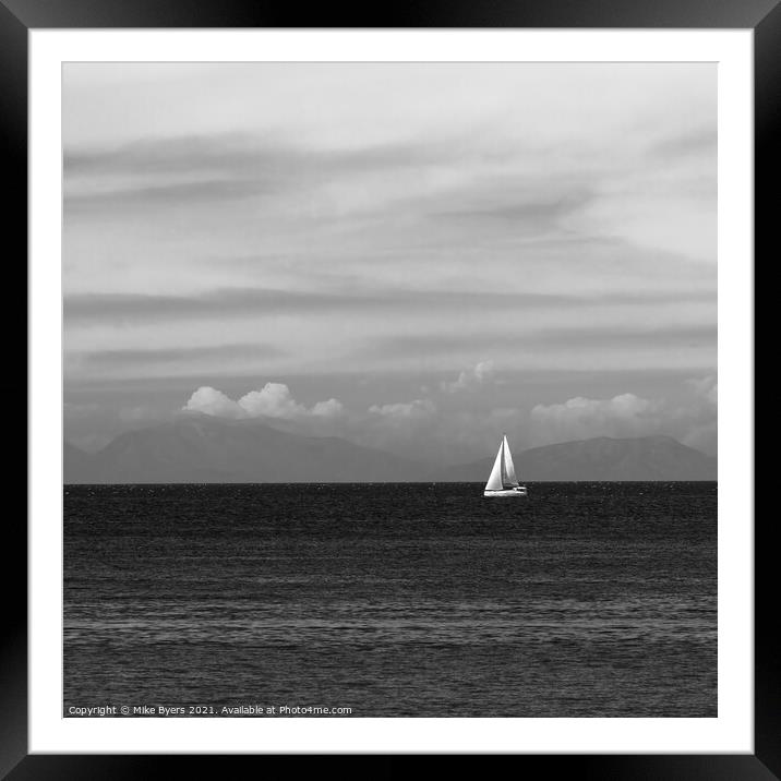 "Solitude: A Monochrome Sailing Encounter" Framed Mounted Print by Mike Byers