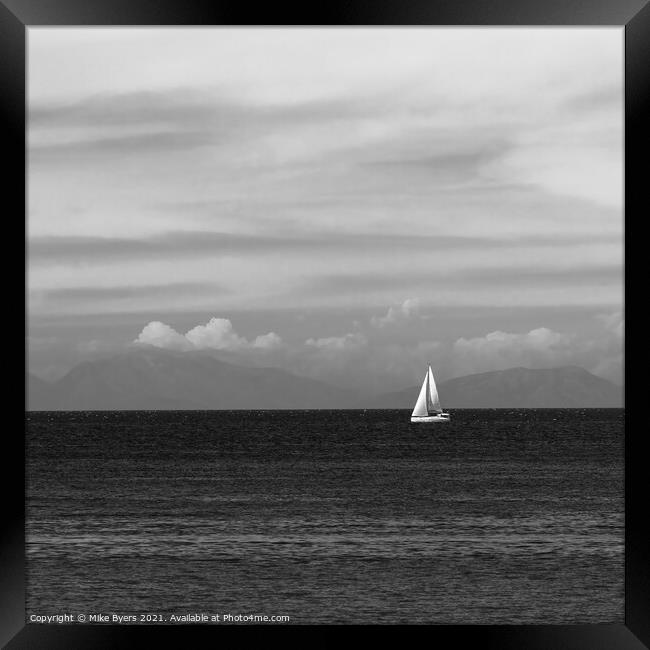 "Solitude: A Monochrome Sailing Encounter" Framed Print by Mike Byers