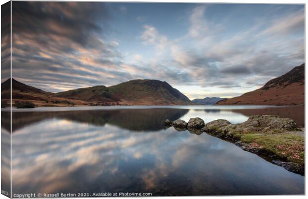 Crummock water reflections Canvas Print by Russell Burton