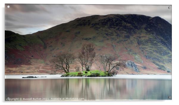 Island reflections in Crummock water  Acrylic by Russell Burton