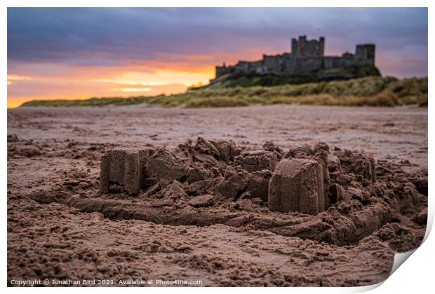 Bamburgh Castle in Sand Print by Jonathan Bird