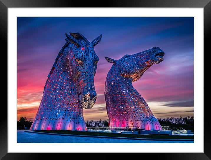 The Kelpies at Sunset Framed Mounted Print by John Frid