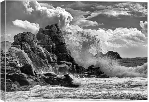 Crashing Over The Rocks Canvas Print by Lesley Pegrum