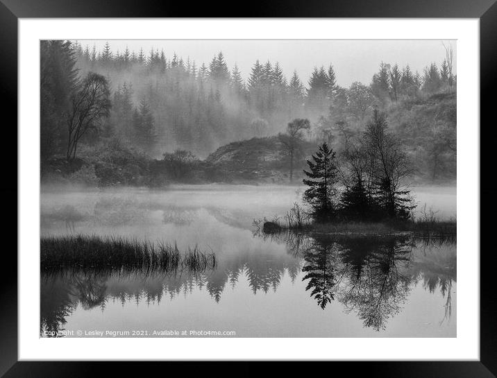 Misty Loch Trossachs Framed Mounted Print by Lesley Pegrum