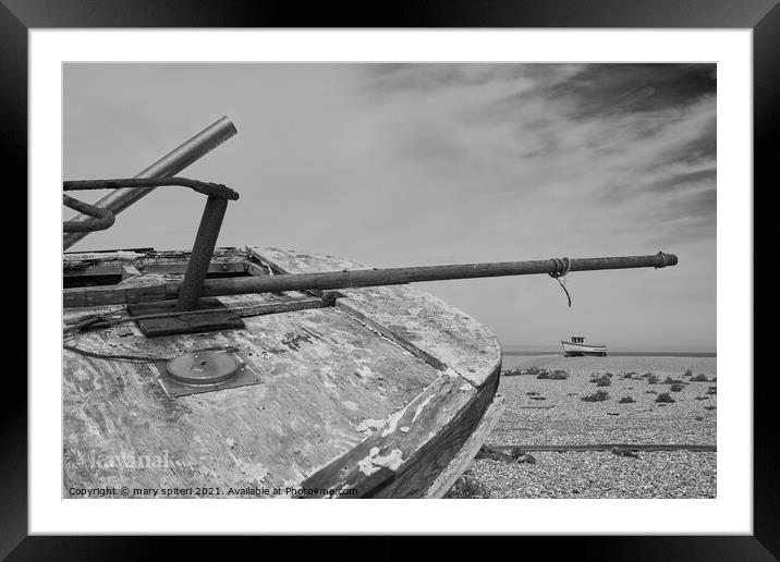 Abandoned boats on Dungeness  Framed Mounted Print by mary spiteri