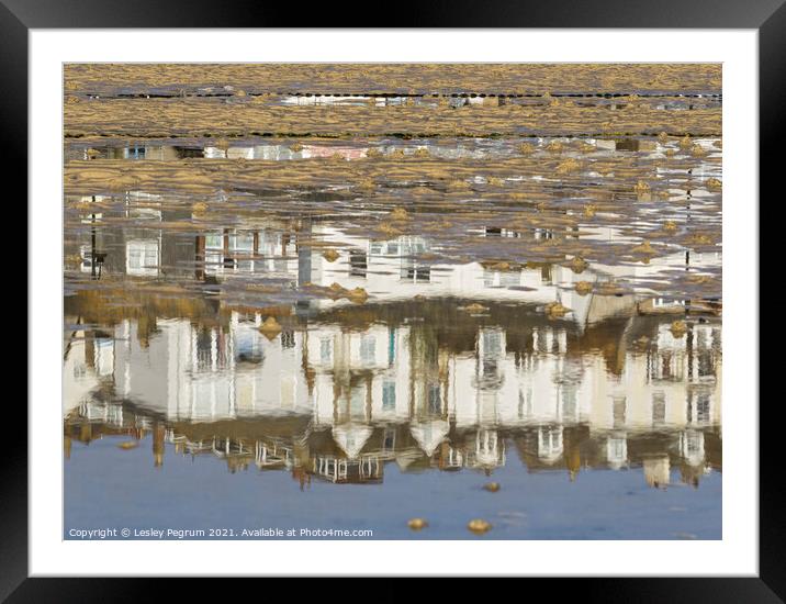 St Ives Beach Reflections Framed Mounted Print by Lesley Pegrum