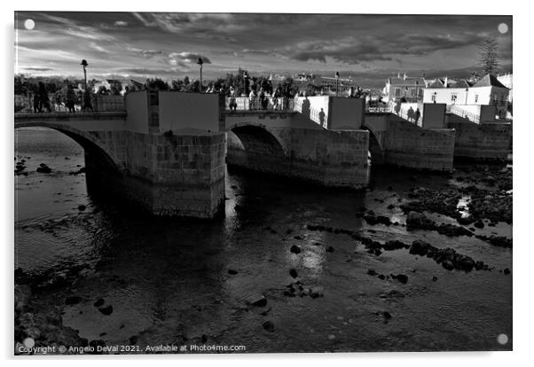 Antique Bridge of Tavira in Algarve on Monochrome Acrylic by Angelo DeVal