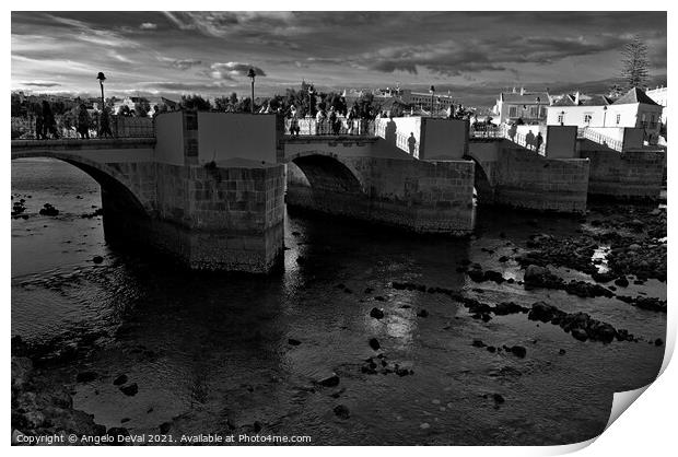 Antique Bridge of Tavira in Algarve on Monochrome Print by Angelo DeVal