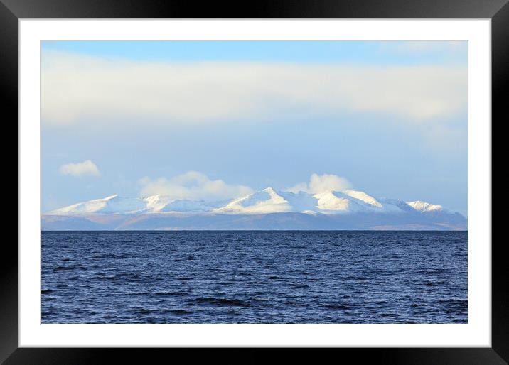 Isle of Arran and snow capped mountains Framed Mounted Print by Allan Durward Photography