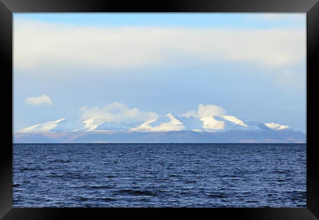 Isle of Arran and snow capped mountains Framed Print by Allan Durward Photography