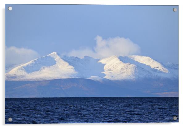 Isle of Arran`s Goat Fell in Winter Acrylic by Allan Durward Photography