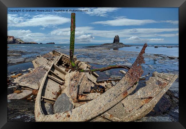 Black Nab Saltwick Nab and wreck Framed Print by Graham Moore