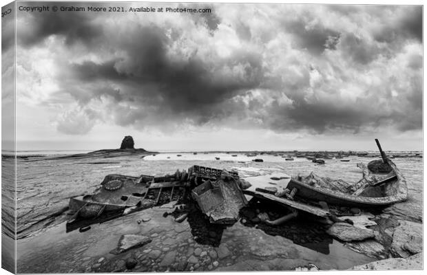 Black Nab and wreck monochrome Canvas Print by Graham Moore