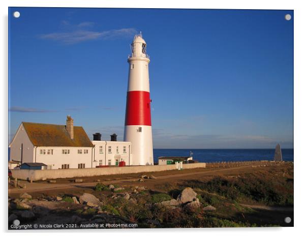 Serene Dorset Lighthouse Acrylic by Nicola Clark