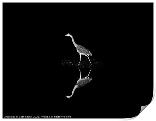 Reflective Grey Heron Print by claire chown