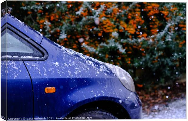 A blue car in the snow Canvas Print by Sara Melhuish