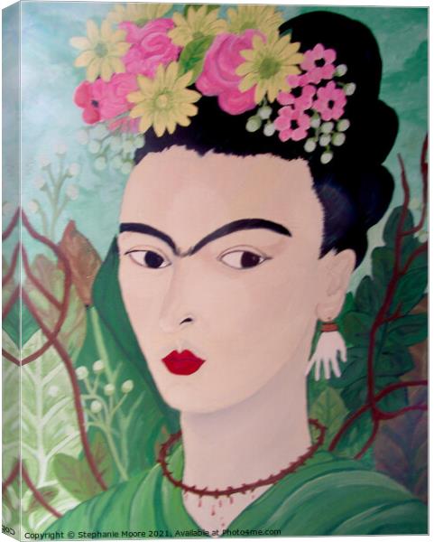 Frida with Flowers Canvas Print by Stephanie Moore