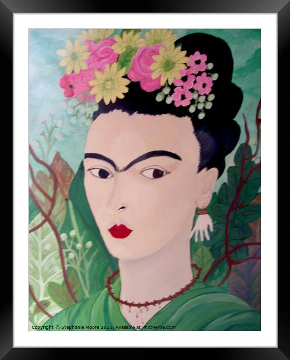 Frida with Flowers Framed Mounted Print by Stephanie Moore