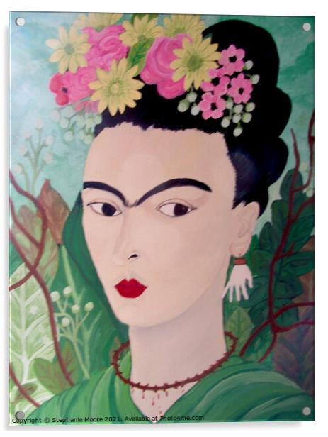 Frida with Flowers Acrylic by Stephanie Moore