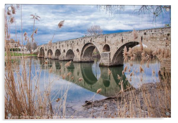 Beziers Bridge over water France  Acrylic by Holly Burgess