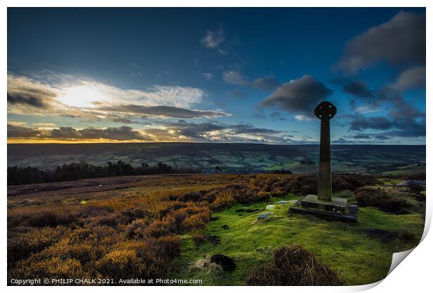 Millennium cross on Heygate near Rosedale on the north Yorkshire moors 133 Print by PHILIP CHALK