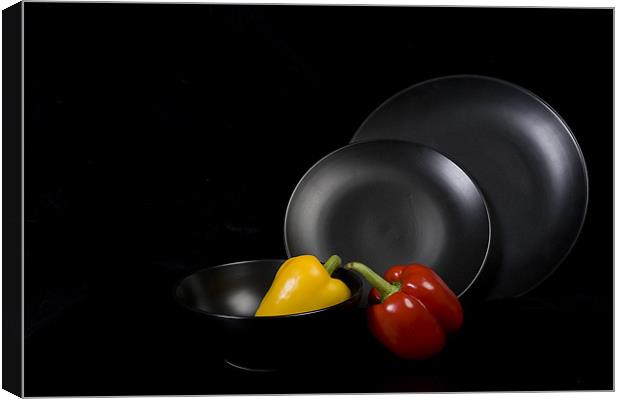 Peppers and plates Canvas Print by Andy Wager