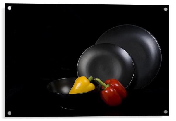 Peppers and plates Acrylic by Andy Wager