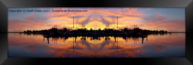 Nautical sunrise waterscape silhouette reflections. Framed Print by Geoff Childs