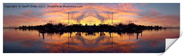 Nautical sunrise waterscape silhouette reflections. Print by Geoff Childs