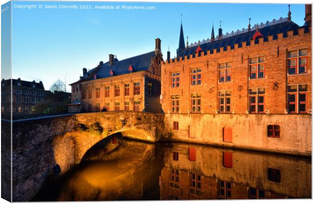 Bruges Canal Reflections. Canvas Print by Jason Connolly