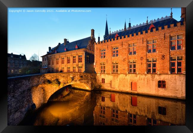Bruges Canal Reflections. Framed Print by Jason Connolly