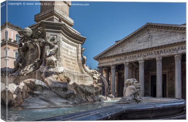 Water fountain in front of the Pantheon Canvas Print by Kevin White