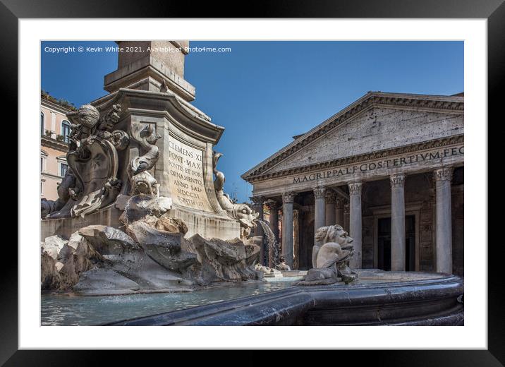 Water fountain in front of the Pantheon Framed Mounted Print by Kevin White