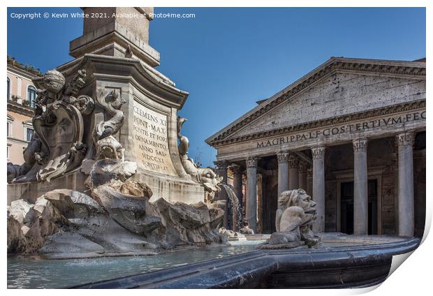 Water fountain in front of the Pantheon Print by Kevin White
