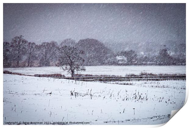 Winter snowfall on fields Print by Peter Boazman