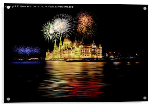 Parliament Building Fireworks, Budapest. Acrylic by Steve Whitham