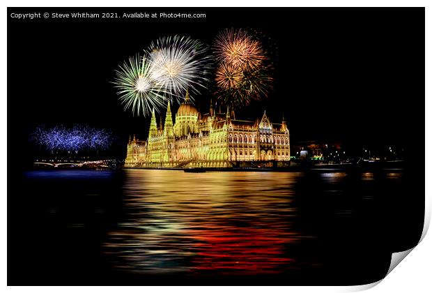 Parliament Building Fireworks, Budapest. Print by Steve Whitham