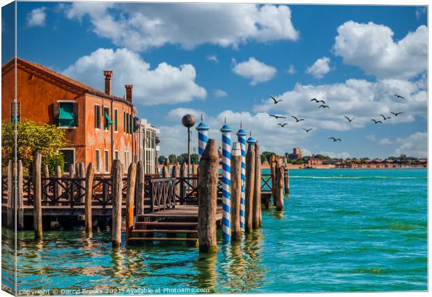 Boat Dock on Old Venice Building Canvas Print by Darryl Brooks