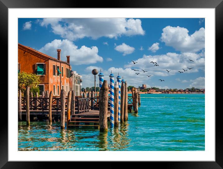 Boat Dock on Old Venice Building Framed Mounted Print by Darryl Brooks